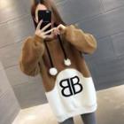 Two-tone Lettering Embroidered Fleece Hoodie