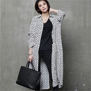 Slit-side Patterned Long Blouse