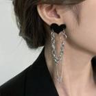 Heart Chained Alloy Dangle Earring 1 Pair - Black & Silver - One Size