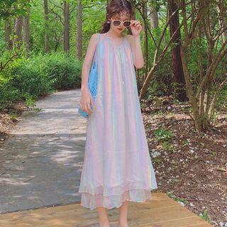 Sheer Panel Strappy A-line Midi Dress As Shown In Figure - One Size