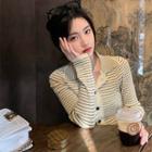 Striped Collared Button-up Knit Top