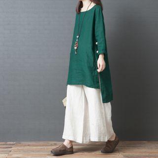 Long-sleeve Linen Tunic Top