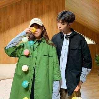 Couple Matching Mock Two-piece Oversize Shirt