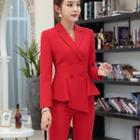 Irregular Hem Double-breasted Blazer / High-waist Straight-fit Pants / Pencil Skirt