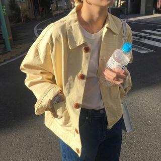 Collared Button Jacket / Striped Long-sleeve T-shirt
