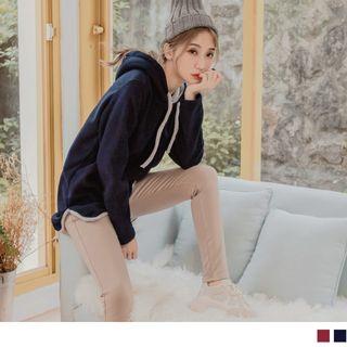 Contrast Trim Drawstring Loose Hoodie