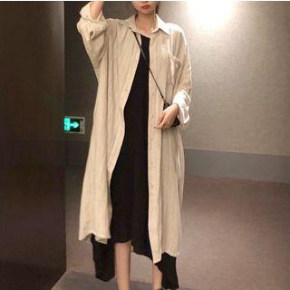 Striped Long Shirt / Spaghetti Strap Midi Dress