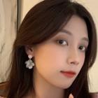 Floral Drop Sterling Silver Ear Stud 1 Pair - White & Pink - One Size