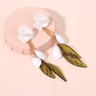 Acrylic Flower & Leaf Fringed Earring Gold - One Size