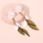 Acrylic Flower & Leaf Fringed Earring Gold - One Size