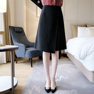 Button-detail Midi Wrap Skirt Black - S