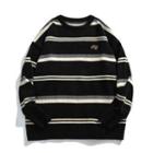 Long Sleeve Bear Embroidered Striped Sweatshirt