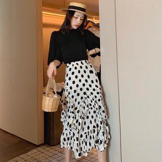Elbow-sleeve Top / Midi Tiered Skirt