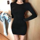 Long-sleeve Mini Bodycon Dress Black - One Size