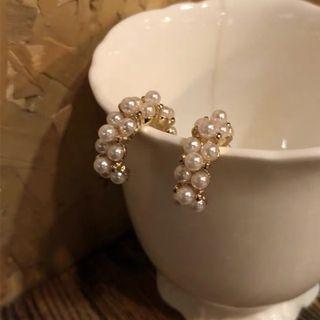 Faux Pearl Alloy Open Hoop Earring 1 Pair - My31108 - Faux Pearl - White - One Size