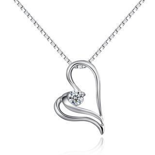18k White Gold Diamond Solitaire Heart Shape Pendant Necklace (0.14ct) (free 925 Silver Box Chain, 16)