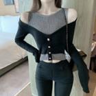 Mock Two-piece Cold-shoulder Long-sleeve Knit Top