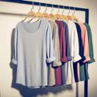 Cuff Sleeve Plain T-shirt