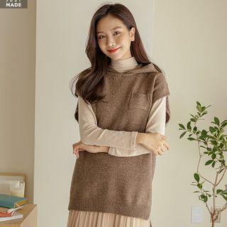 Hooded Dip-back Wool Blend Vest