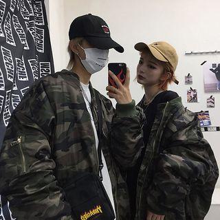Couple Matching Camouflage Oversize Bomber Jacket
