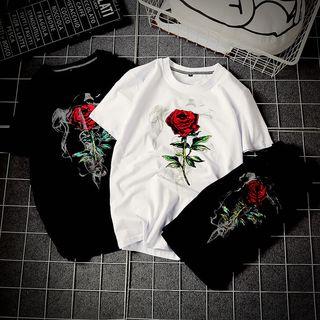 Set : Floral Print Short-sleeve T-shirt + Shorts