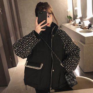 Tweed-panel Zip Padded Jacket
