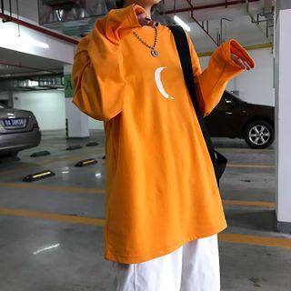 Long Sleeve Moon Print T-shirt Tangerine - One Size