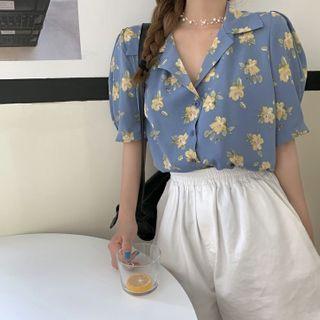 Flower Printed Short-sleeve Blouse As Figure - One Size