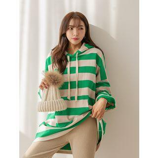 Plus Size Stripe Oversized Long Hoodie