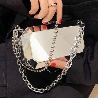 Chain Strap Acrylic Boxy Shoulder Bag Silver - One Size