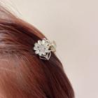 Flower Rhinestone Hair Clamp 1pc - Gold & Beige - One Size