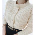 Pearly-button Cable-knit Cardigan