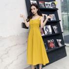 Spaghetti Strap Button-up Midi A-line Dress