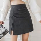 High-waist Plain Irregular Skirt
