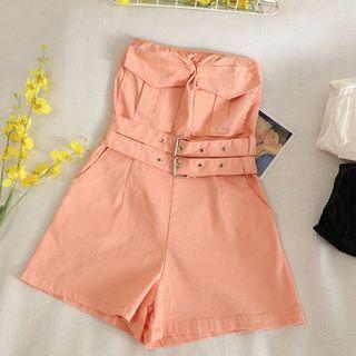 Strapless Belted Wide-leg Romper