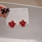 Rhinestone Floral Stud Earring 1 Pair - Red - One Size