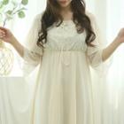 Lace-panel Ruffle-trim Chiffon Dress Ivory - One Size