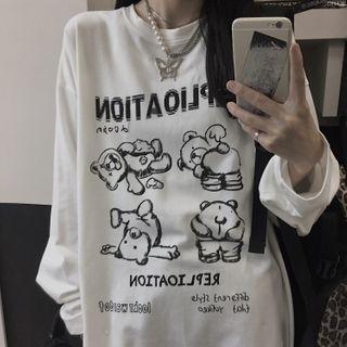 Couple Matching Bear Print Long-sleeve T-shirt