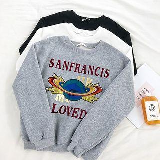 Picture Embroidered Studded Fleece Sweatshirt