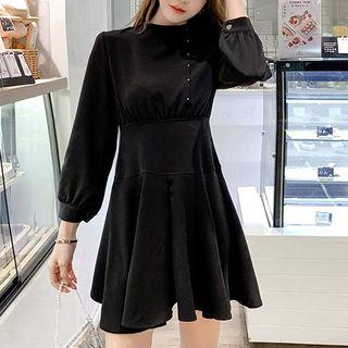 Mock Neck Long-sleeve Mini Dress