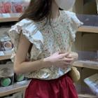 Cap-sleeve Floral Blouse Floral - Blue & Red - One Size