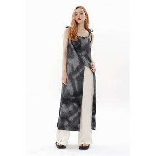 Tie-shoulder Button-up Dyed Maxi Dress Gray - One Size