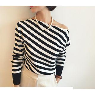 Striped Off-shoulder Long-sleeve Top