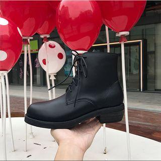 Plain Low Heel Lace Up Ankle Boots