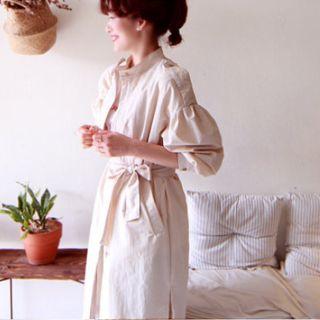 Puff-sleeve Zip-up Trench Coat With Sash
