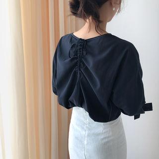 3/4-sleeve Tie-back Stitched Top