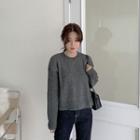 Drop-shoulder Cable-knit Sweater Dark Gray - One Size