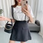 Set: Short-sleeve Lettering T-shirt + A-line Jumper Skirt