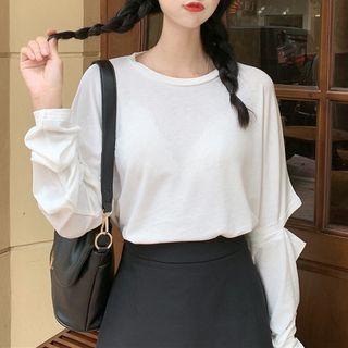 Long-sleeve Cutout T-shirt / Asymmetric Midi A-line Skirt