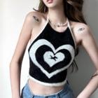 Halter Heart Print Knit Cropped Camisole Top